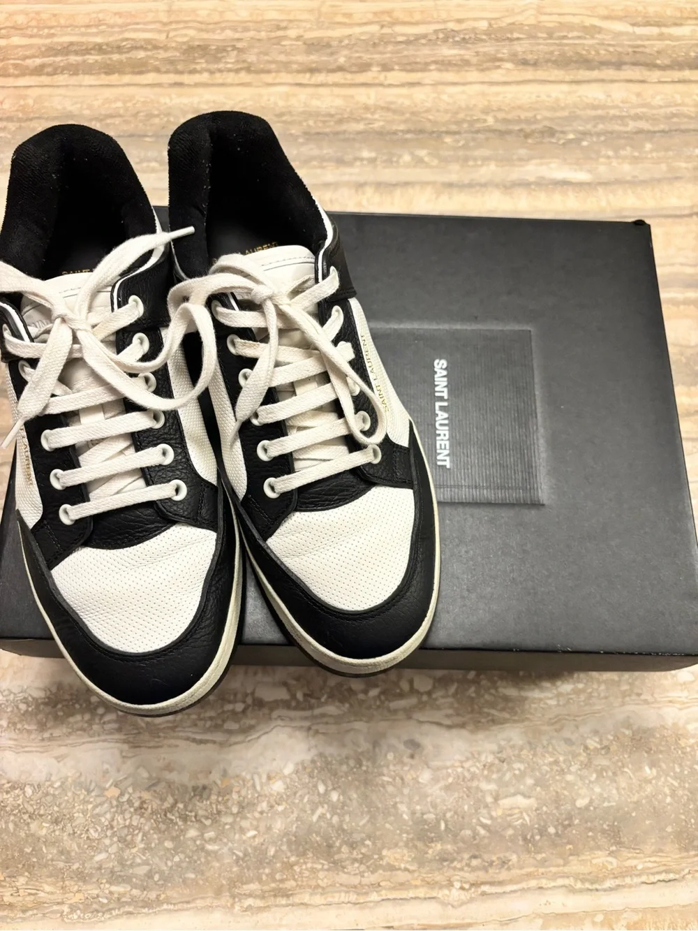 Saint Laurent White and Black Low-Top Sneakers